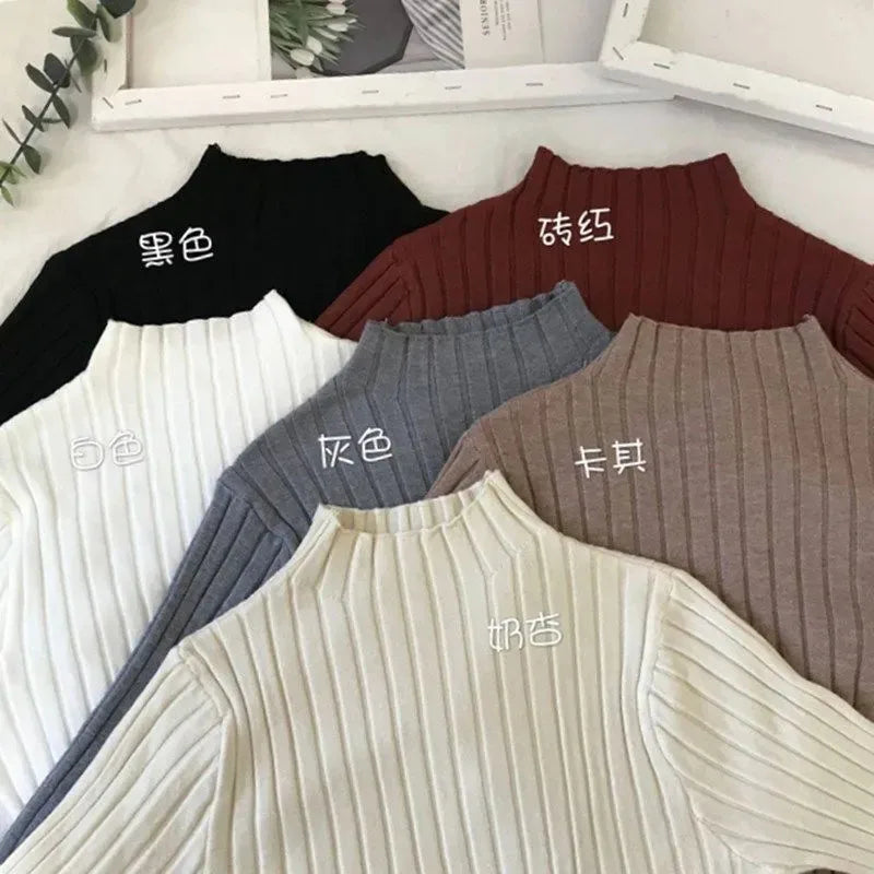 2024 new Underlay Pullovers sweater women winter half high neck white knitted top new stylish versatile spring autumn Jumpers