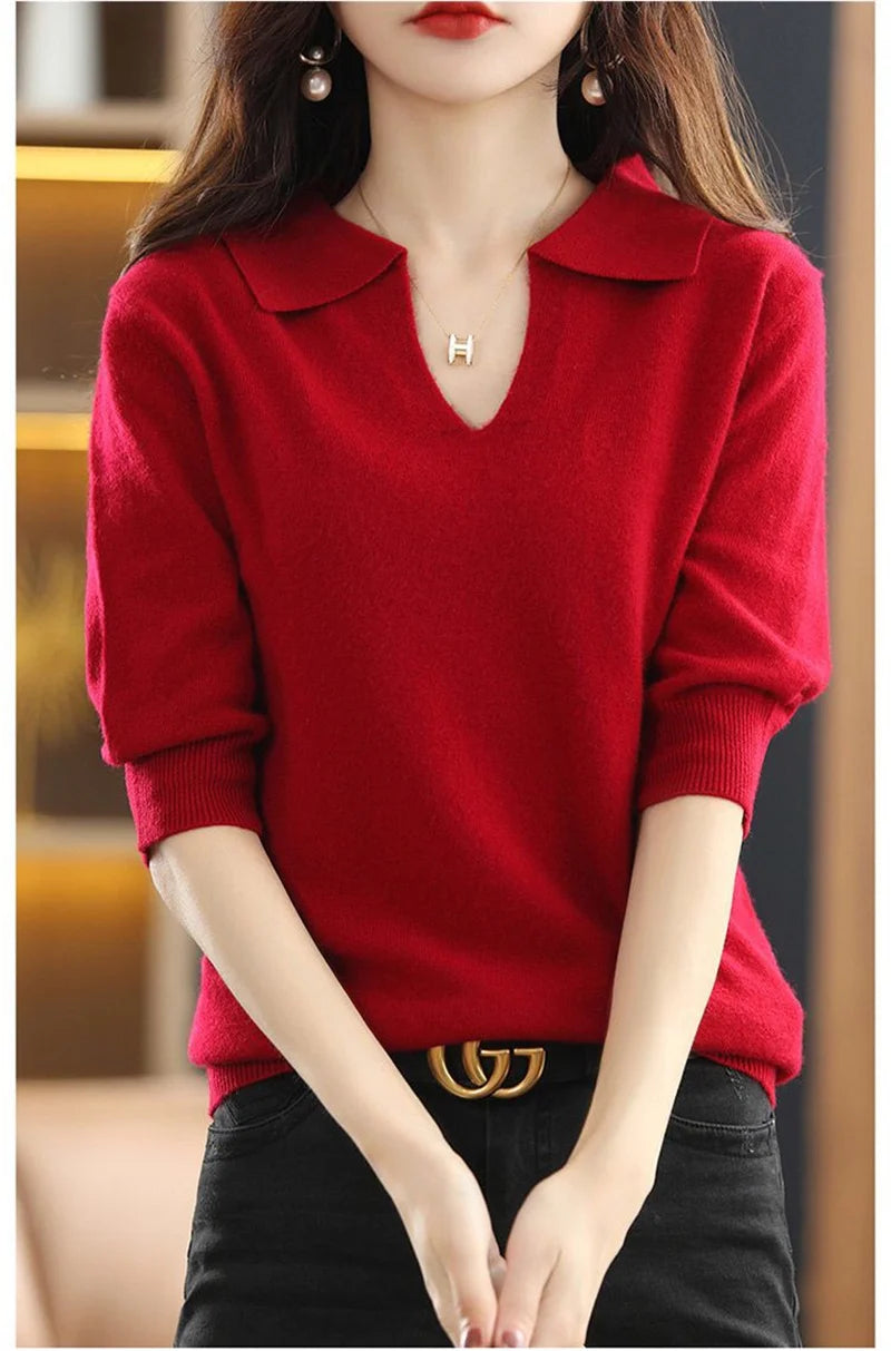 2024 New Women Knitted Sweaters Autumn Winter Warm Clothing Fashion Casual Sweater Long Sleeve Jumper V-Neck Loose Pullovers Top