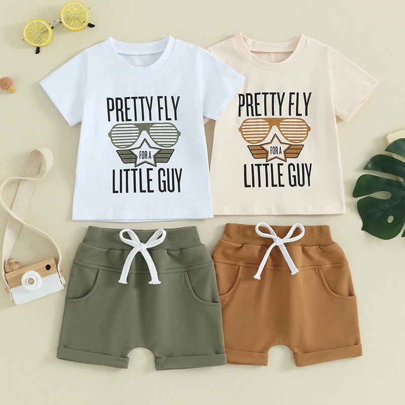 fhutpw Toddler Baby Boy Clothes Summer Short Sleeve Letter Tops Casual Shorts Set Infant 6 12 18 24 Months Outfits