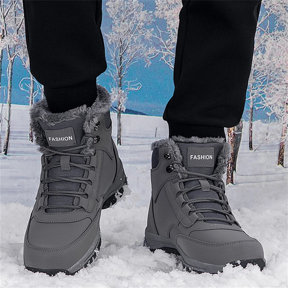 Winter Men's Snow Boots Couple Waterproof Sports Casual Shoes Plush Warm Men's Boots Outdoor Men's Hiking Boots Work Travel Shoe