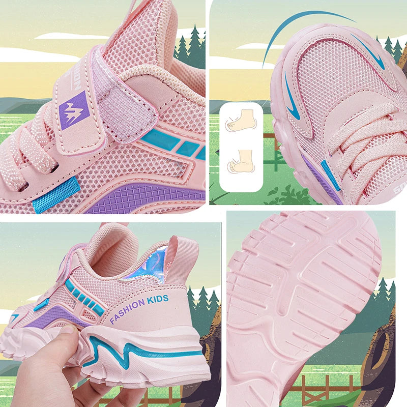 Kids Casual Pink Girls Shoe Outdoor Comfortable Running Shoes Sneakers Breathable Student's Children Boys Sport Walking Footwear