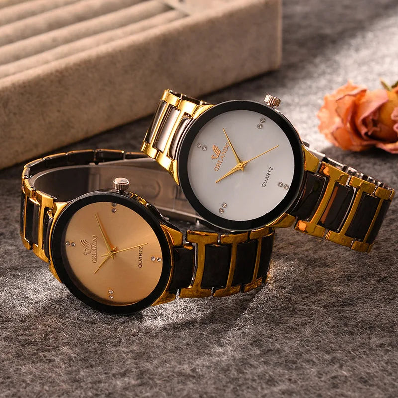 ORLANDO Men Luxury Watches New Arrived Cool Black Gold Quartz Steel Wristwatch Exquisite Masculino Relogio Fashion Clock