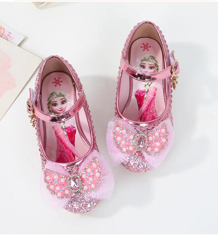 Disney Girls' Princess Sandals Children's Shoes Frozen Elsa Children's Shoes Girls Fashion Baby Pink Blue High Heel Shoes Size