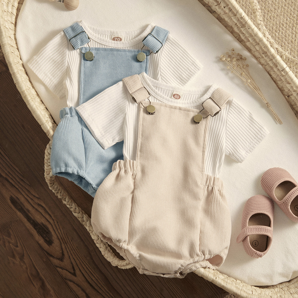 Ma&Baby  0-24M Newborn Infant Baby Boy Girl Clothes Sets Toddler Knit Romper Button Corduroy Overall Shorts Outfit Summer