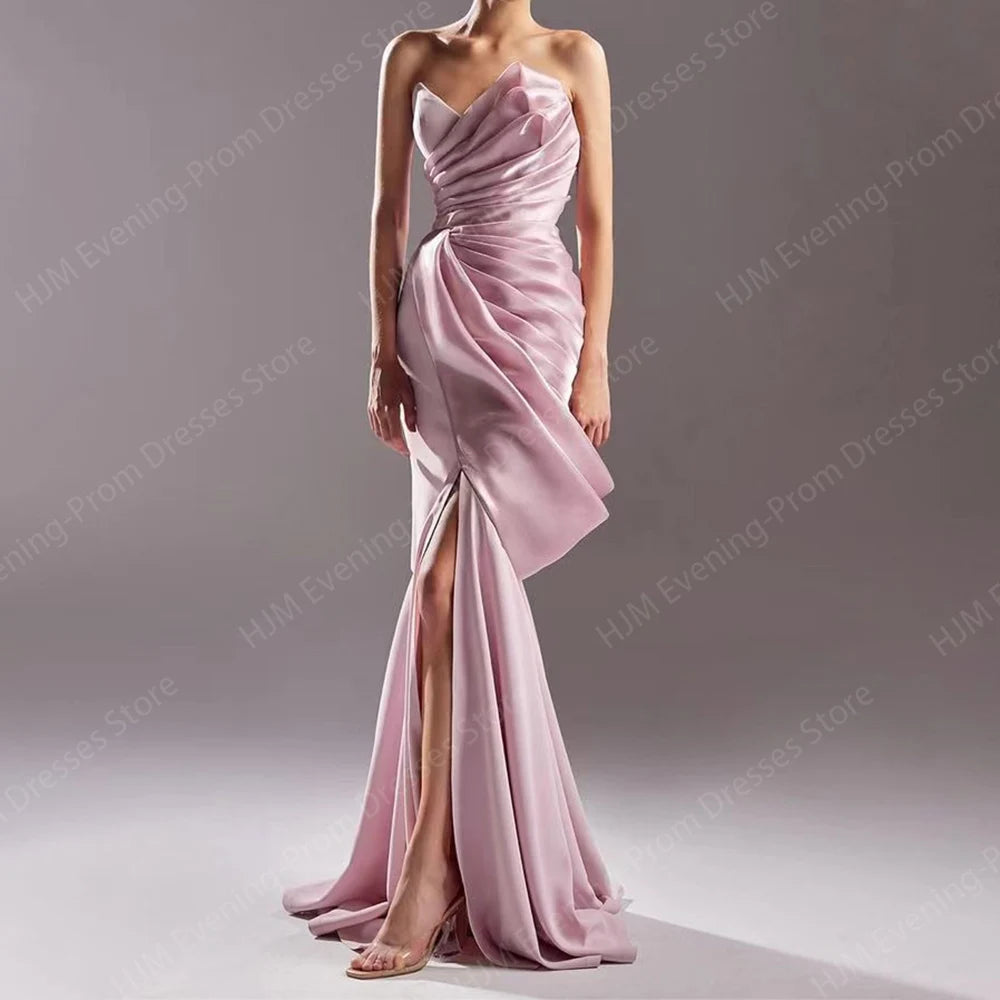 Elegant Long Pink Evening Dresses for Women Strapless Floor-Length Mermaid Prom Party Wedding Special Events Gala Dress 2024