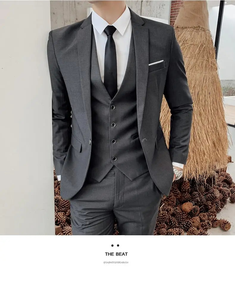 2023High-quality solid color (suit + vest + trousers) Men's business formal suit 3/2 business suit bridegroom and best man