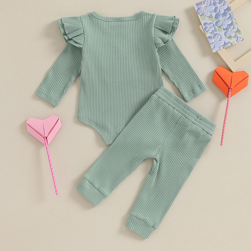 Daddys Girls Baby Clothes 3 6 9 12 18 Month Ribbed Romper Ruffle Long Sleeve  Pants Newborn Outfits Clothing Set