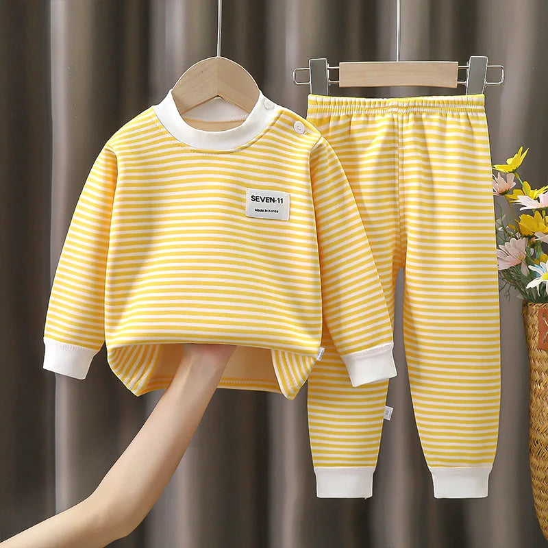 0-5-year-old baby plush children's pajamas solid color long sleeved pants breathable pajamas for boys and girls casual wear