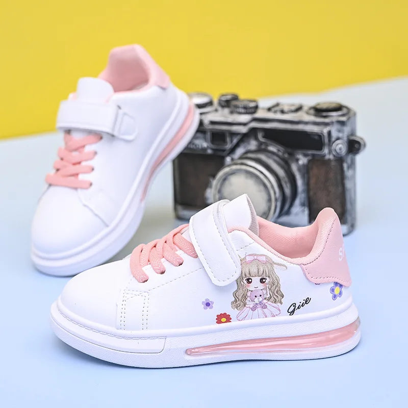 Children's Little White Shoes Girls' Sweet Cute Princess Shoes Spring and Autumn Casual Sneakers Waterproof Student Board Shoes