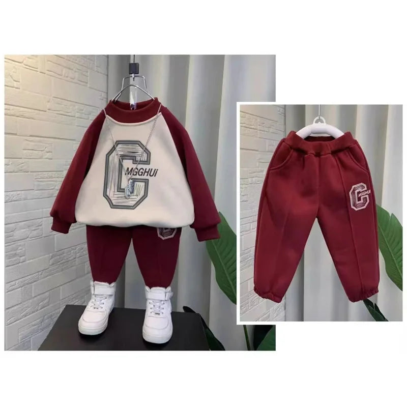 Children's Padded Sweatshirts Sets Boys Winter Thickened Warm Suit Kids Trend Top+Pants 2Pcs Outfits Fashion Casual Clothes 2-8Y