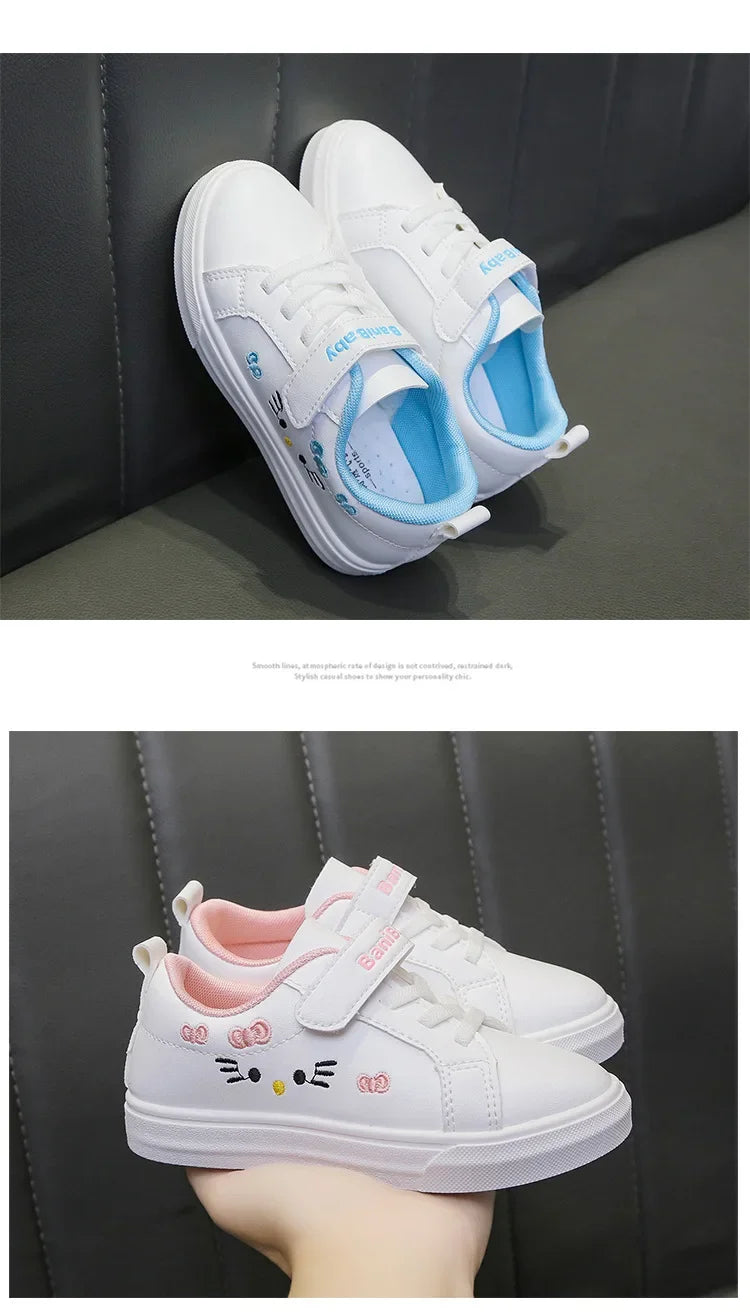 Four Seasons Children Casual Sport Running Anti-Slip Shoe Soft Sole Fashion Leather Kids Flat Sneakers Princess Girl Casual Shoe