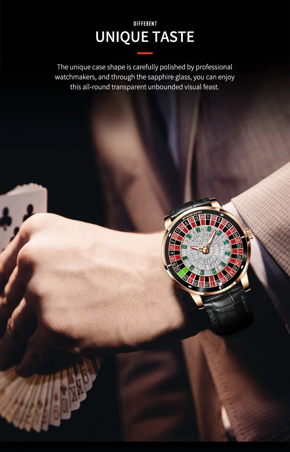 PINDU Design New Mechanical Watch NH35 Rotating Dial Las Vegas Roulette Desktop Theme Automatic Watch Men Diamond Luminous Hands