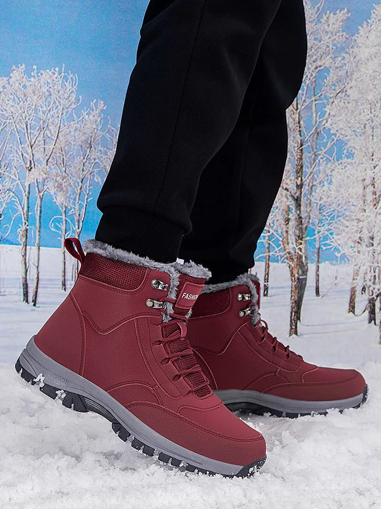 Winter Men's Snow Boots Couple Waterproof Sports Casual Shoes Plush Warm Men's Boots Outdoor Men's Hiking Boots Work Travel Shoe