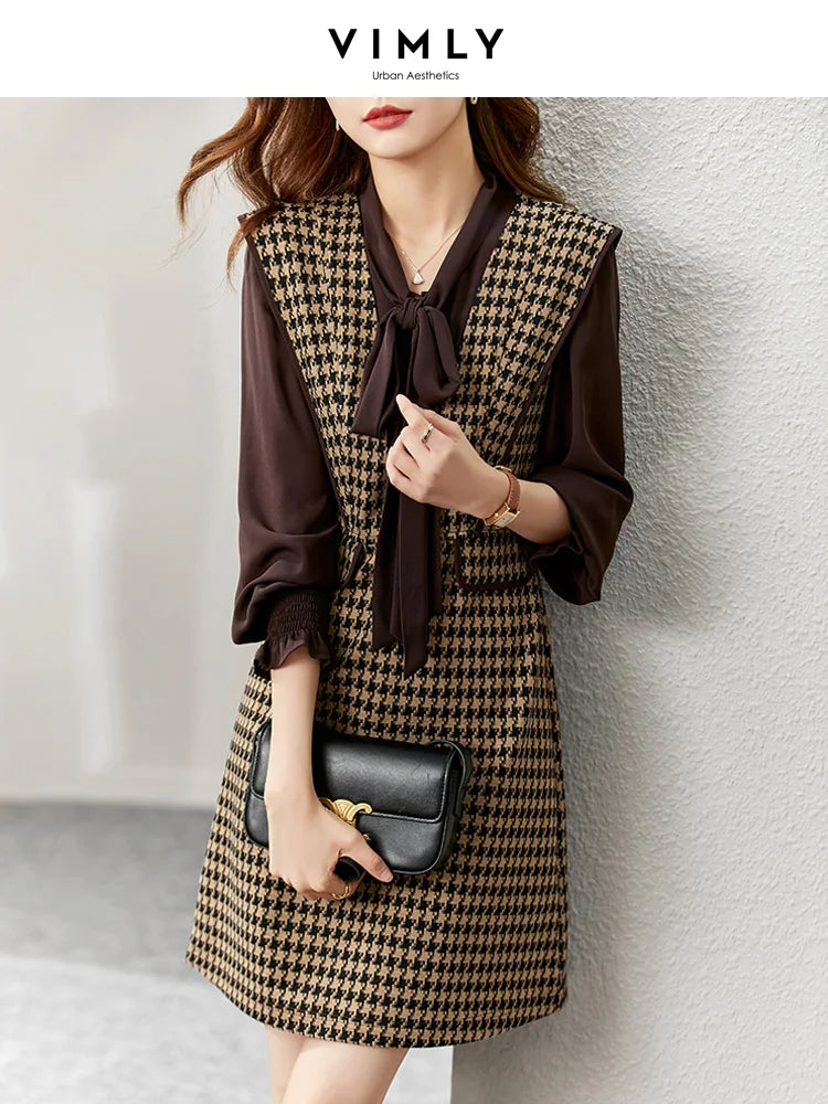 ARWEN & AJH GROUP Elegant Two Piece Tweed Dress Sets for Women  Autumn Winter Fashion Office Outfits Long Sleeve Chiffon Shirt Dress