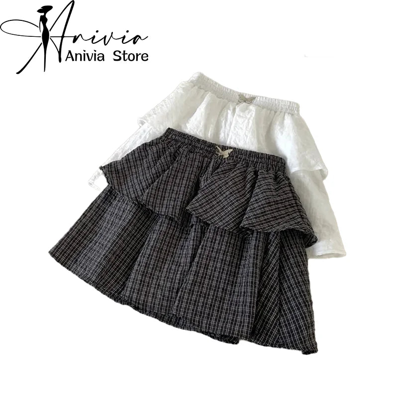 Women's White A-line Skirt Vintage Y2k Mini Skirt 90s Aesthetic Harajuku Korean Kawaii Skirts 2000s Fashion Clothes Summer 2024