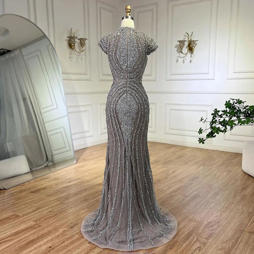 ARWEN&AJH GROUP مجموعة اروين التجاريه2024 2024 Arabic Dubai Gray Nude Mermaid Floor Length Beaded Luxury Evening Dresses Gowns for Women Wedding Party