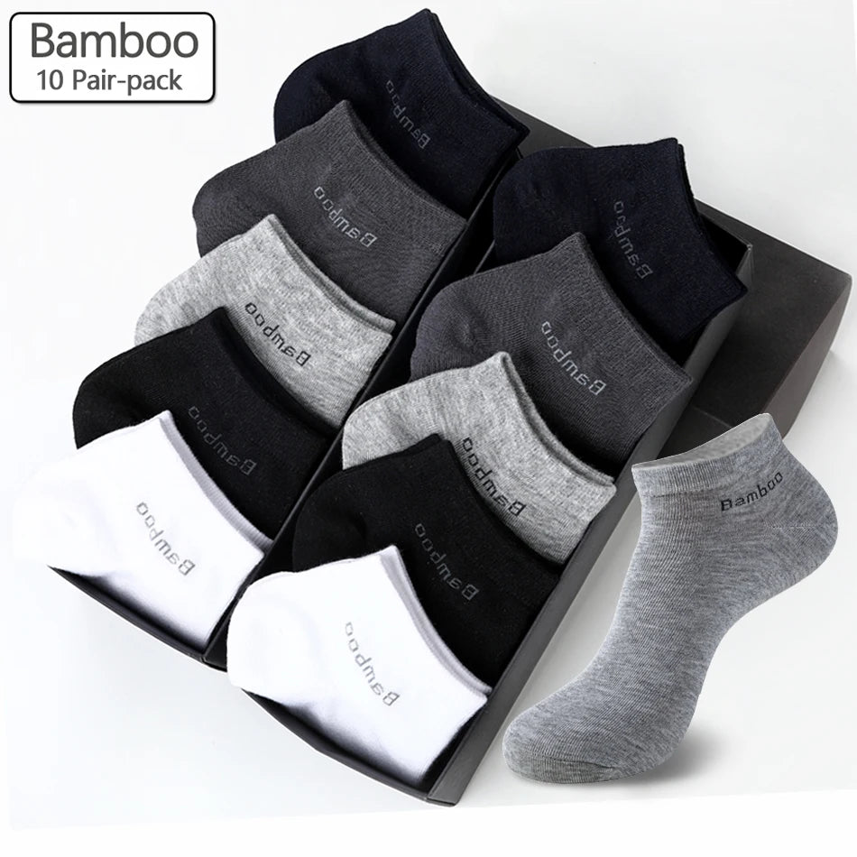 مجموعة اروين التجارية ARWEN&AJH GROUP  2024 European 10 Pairs / Pack Men's Bamboo Fiber Socks Short High Quality New Casual Breatheable Anti-Bacterial Man Ankle Socks Men