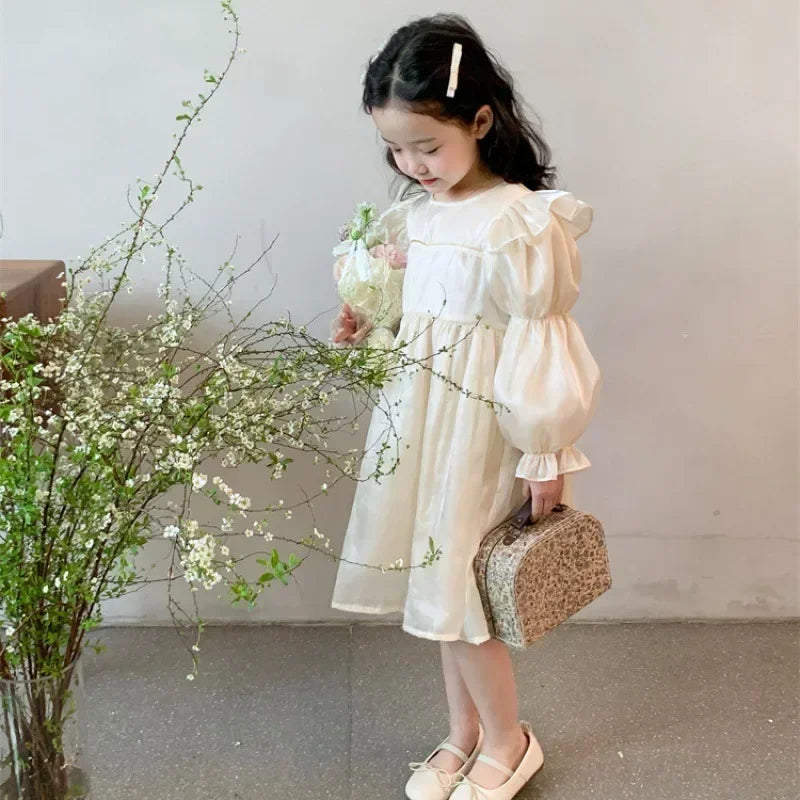 Girls Princess Party  Autumn Children's Dresses Girls'dresses Long Sleeve Dress Baby Champagne Puffy Gauze Dresses Children's