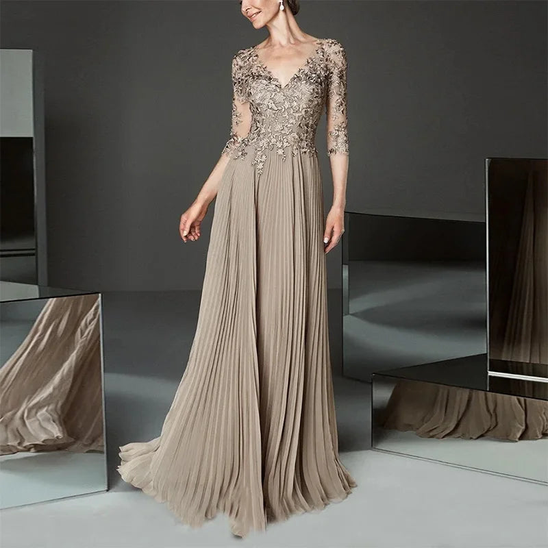 Long Elegant Mother of the Bride Dresses Chiffon V-Neck Floor-Length A-Line Wedding Guest Party Women 2023 Evening Gala Dress