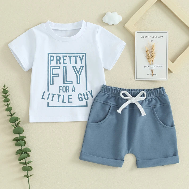 مجموعة اروين التجارية ARWEN&AJH GROUP  2024 European  2024 Fashion Toddler Infant Baby Boys Summer Clothes Sets Short Sleeve Letter Print Tops and Drawstring Shorts Sets