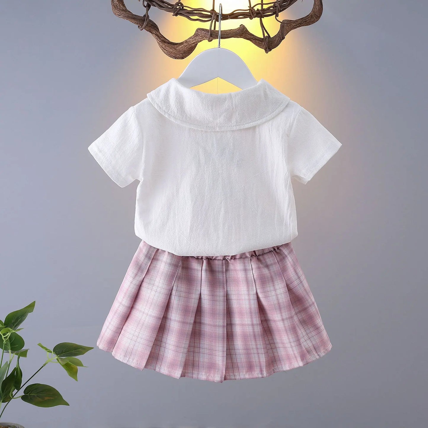 Girls College Style Jk Uniform Pleated Skirt + Short Sleeves Shirts Summer Children Big Kids School Students Sweat Clothes 0-12Y