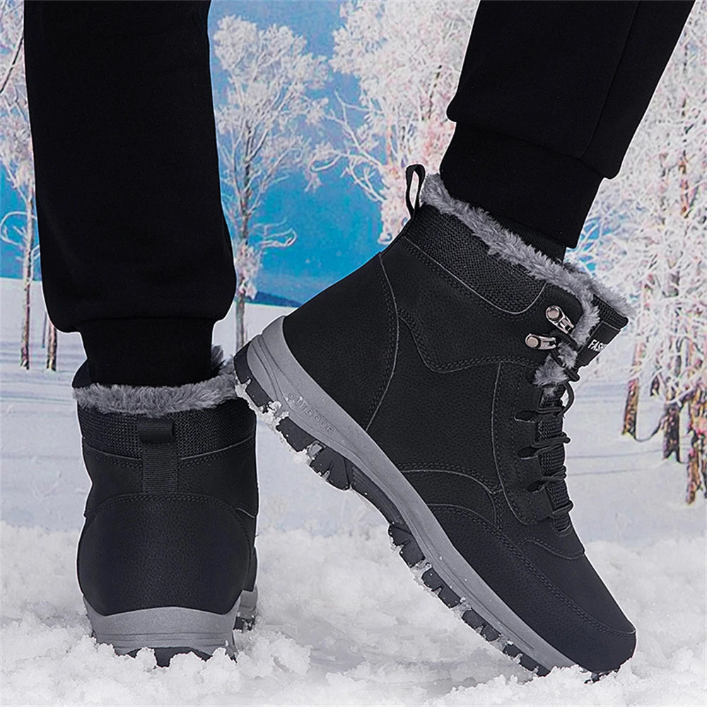 Winter Men's Snow Boots Couple Waterproof Sports Casual Shoes Plush Warm Men's Boots Outdoor Men's Hiking Boots Work Travel Shoe