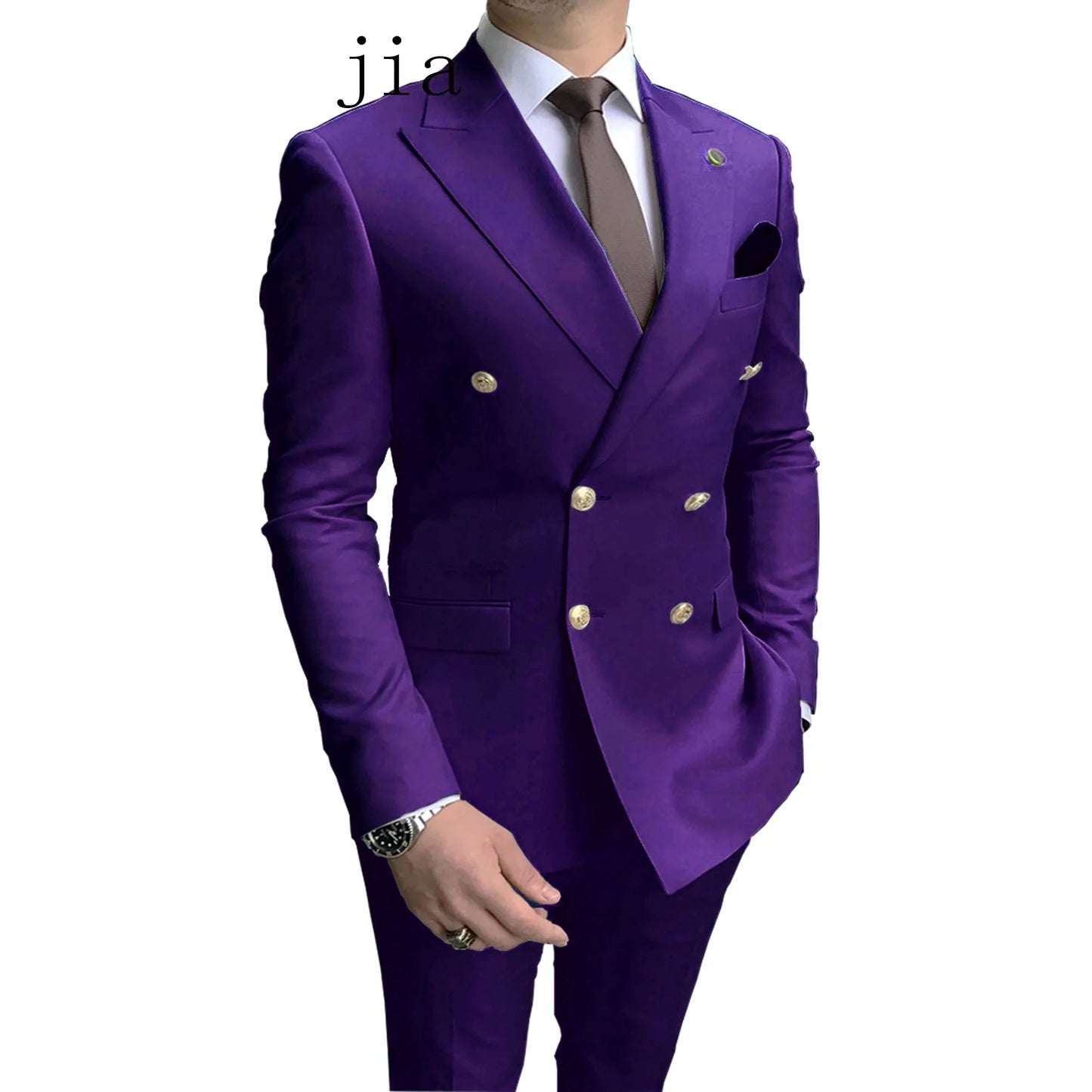 مجموعة اروين ARWEN GROUP AJH 2024  2024 Fashion New Men's Business Double Breasted Solid Color Suit Coat / Male Slim Wedding 2 Pieces Blazers Jacket Pants Trousers