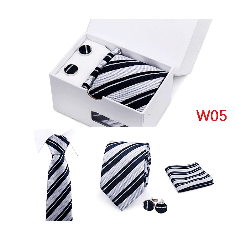 Mens Tie Set In A Box Paisley Ties For Men Gifts Luxury Necktie Pocket Square Cufflinks Wedding Business Formal Suit Tie