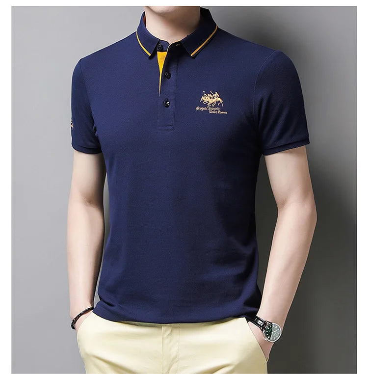 2024 Summer New Men's Embroidered Polo Collar 100% Cotton Short Sleeved Polo Shirt Fashion Solid Color Casual Top T-shirt M-4xl