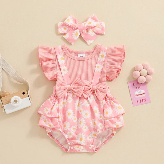 Baby Girl Clothes 3 6 9 12 18 Months Newborn Ruffle Butt  Romper Daisy Overalls Jumpsuit Summer Outfit