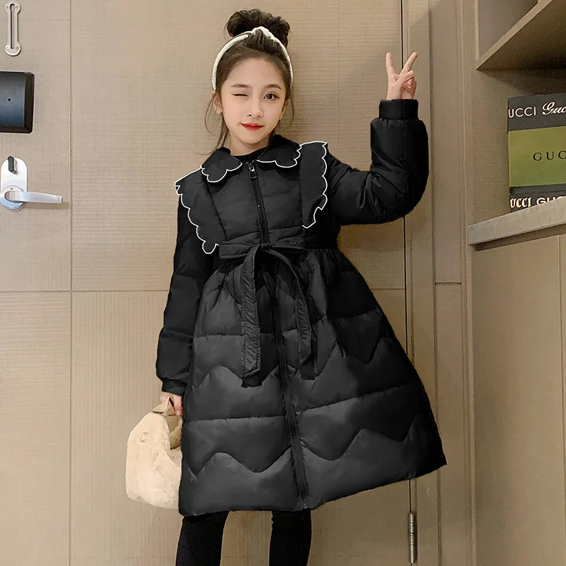 2024 Autumn Winter Girls Hairy Coat Fashion Design Long Coat for Girls Kids Outerwear Grid pattern 4 to 12 years old