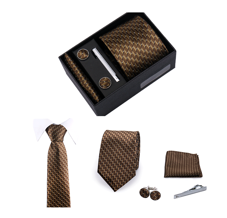 Fashion Elegant Men's Necktie Gift Box Striped Tie Handchief Cufflink Tie Clip 4 pcs Set Wedding Business Party Suit Accessories