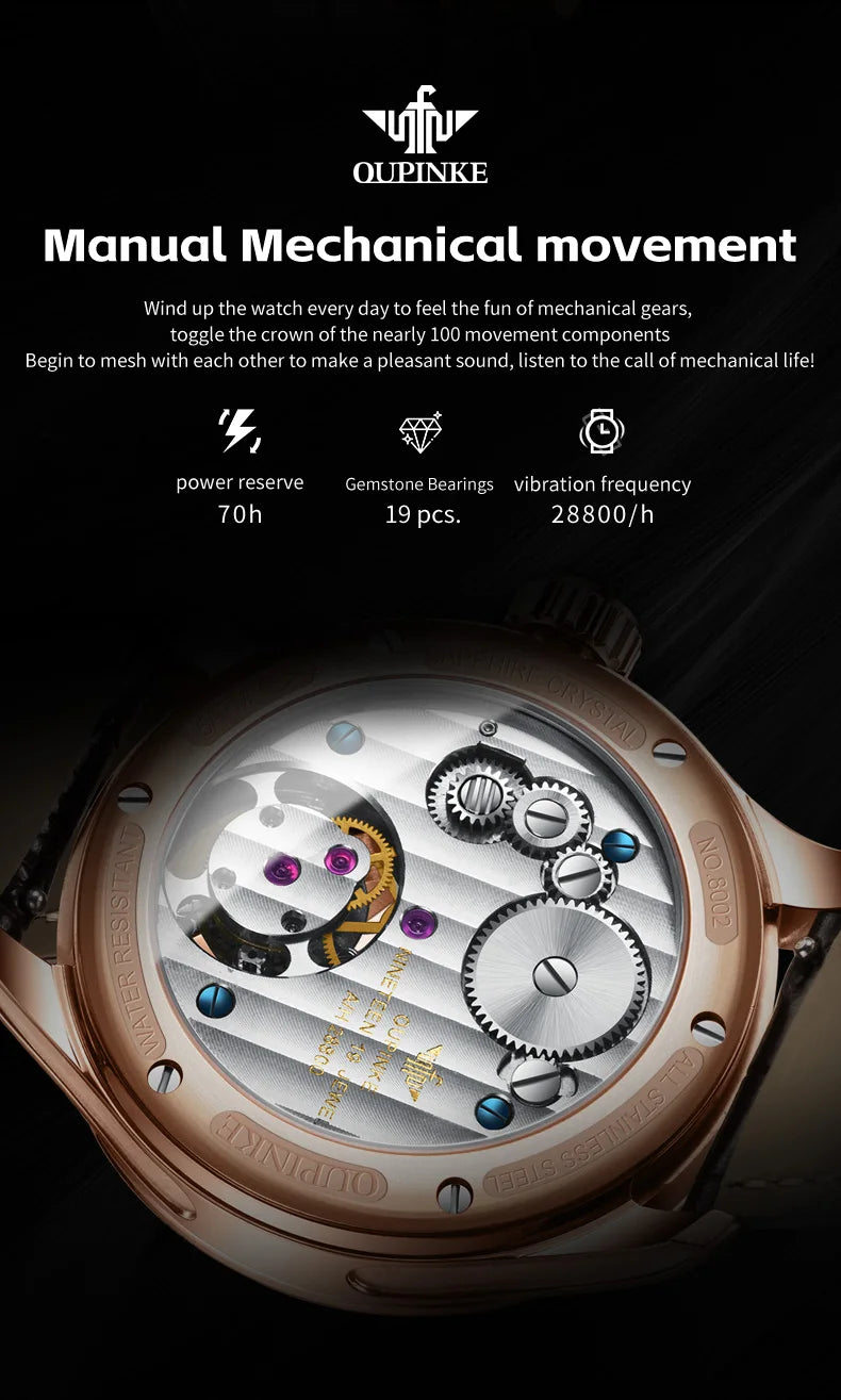 OUPINKE Tourbillon Movement Men Watches Automatic Mechanical Watch Texture Design Dial Luxury Original Male Wristwatch Sapphire