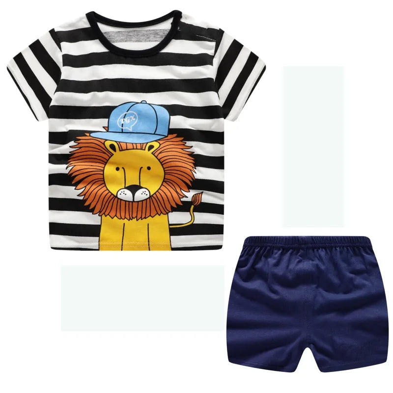 Brand Design 2024 Summer New Baby Clothes Boys Tracksuit Kids Tee+Shorts 2 PC Set Toddler Cartoon Suits Baby Boy Clothes