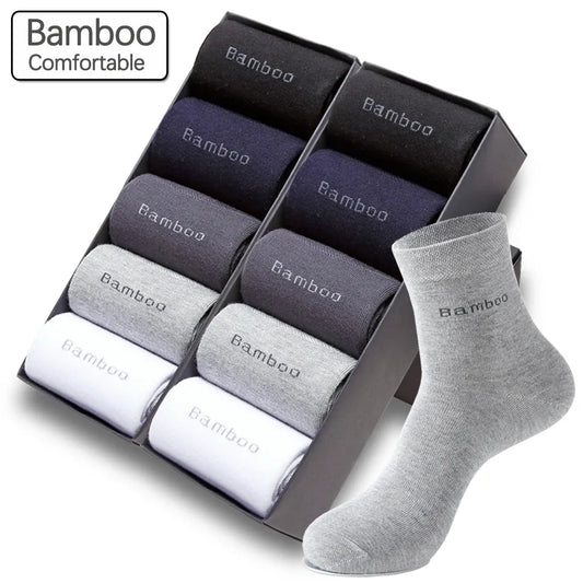 مجموعة اروين التجارية ARWEN&AJH GROUP  2024 European 10 Pairs / Lot Bamboo Fiber Socks Men Casual Business Anti-Bacterial Breatheable Men's Crew Socks High Quality Guarantee Sock