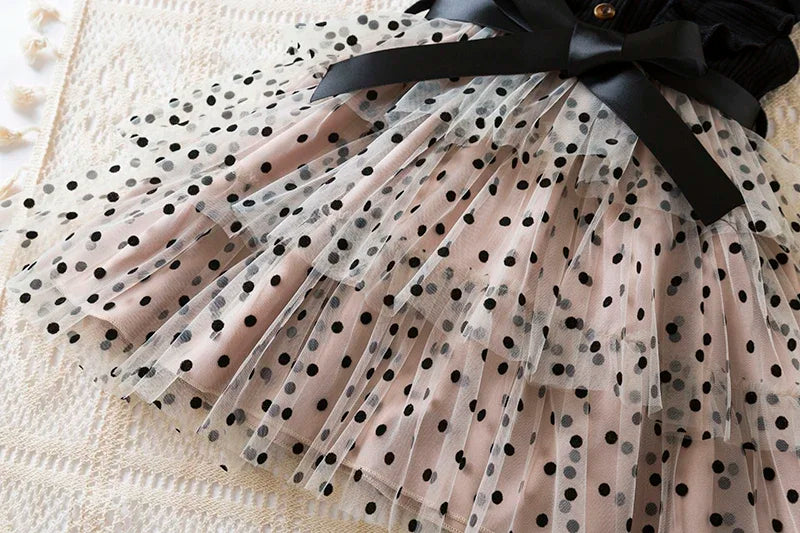 ARWEN AJH 2024 Korean Summer Girls Dress Polka-Dot Mesh Casual Layered Dresses Kids Birthday Princess Dress Baby Girls Clothes for 1-5Yrs