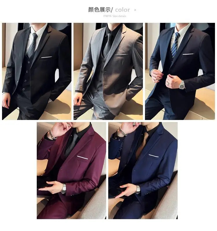 2023High-quality solid color (suit + vest + trousers) Men's business formal suit 3/2 business suit bridegroom and best man