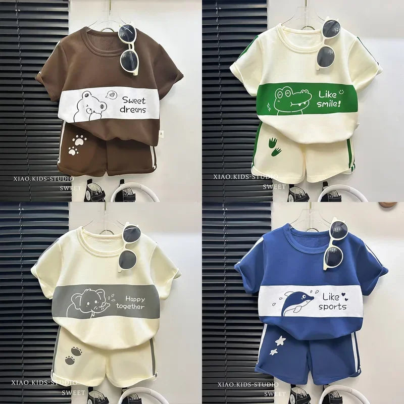 Kids Clothes Cotton Set Short Sleeve Suit Baby Girls Boys Set Summer Tops +short Children's Wear 2024 New