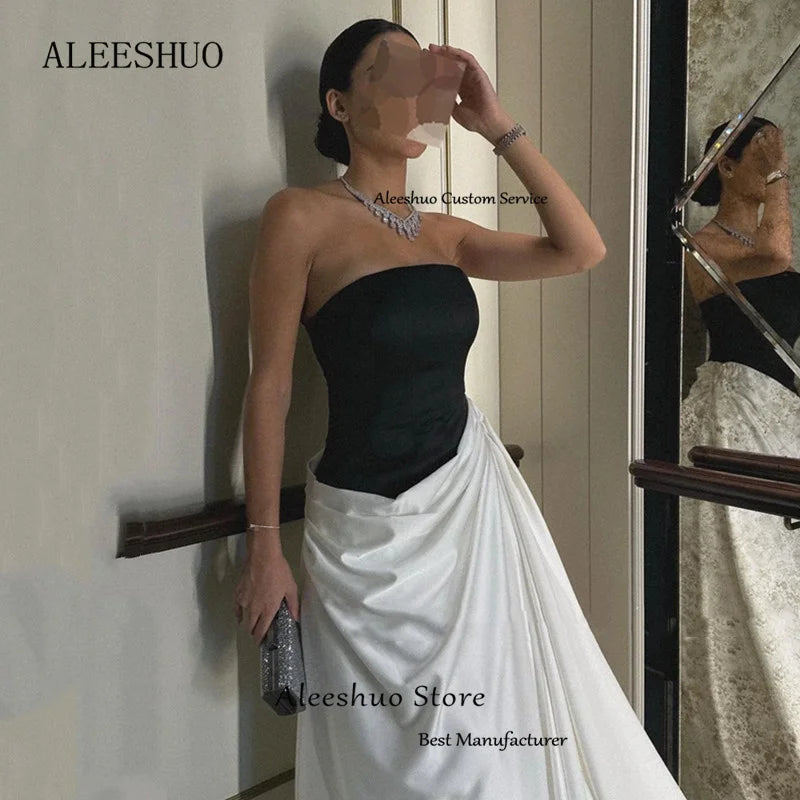 Aleeshuo Sexy Saudi Arabia Women Prom Dressess A-Line Evening Dress Strapless Formal Sleeveless GownPleat 2024فساتين سهره فاخره