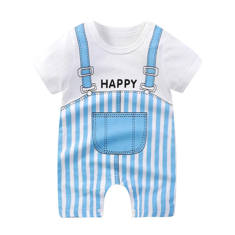 New Summer Baby Clothing Newborn Boys Girls Short-sleeved Cartoon Print Section Open File Climbing Clothing Baby Jumpsuit Romper