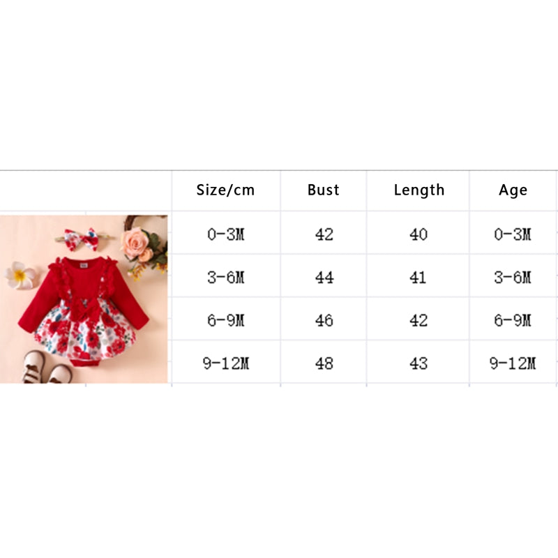 2pcs Infant Baby Girls Romper Dress Patchwork Flower Print Lace Sleeveless/Long Sleeve Crew Neck Front Bowknot Jumpsuit Headband