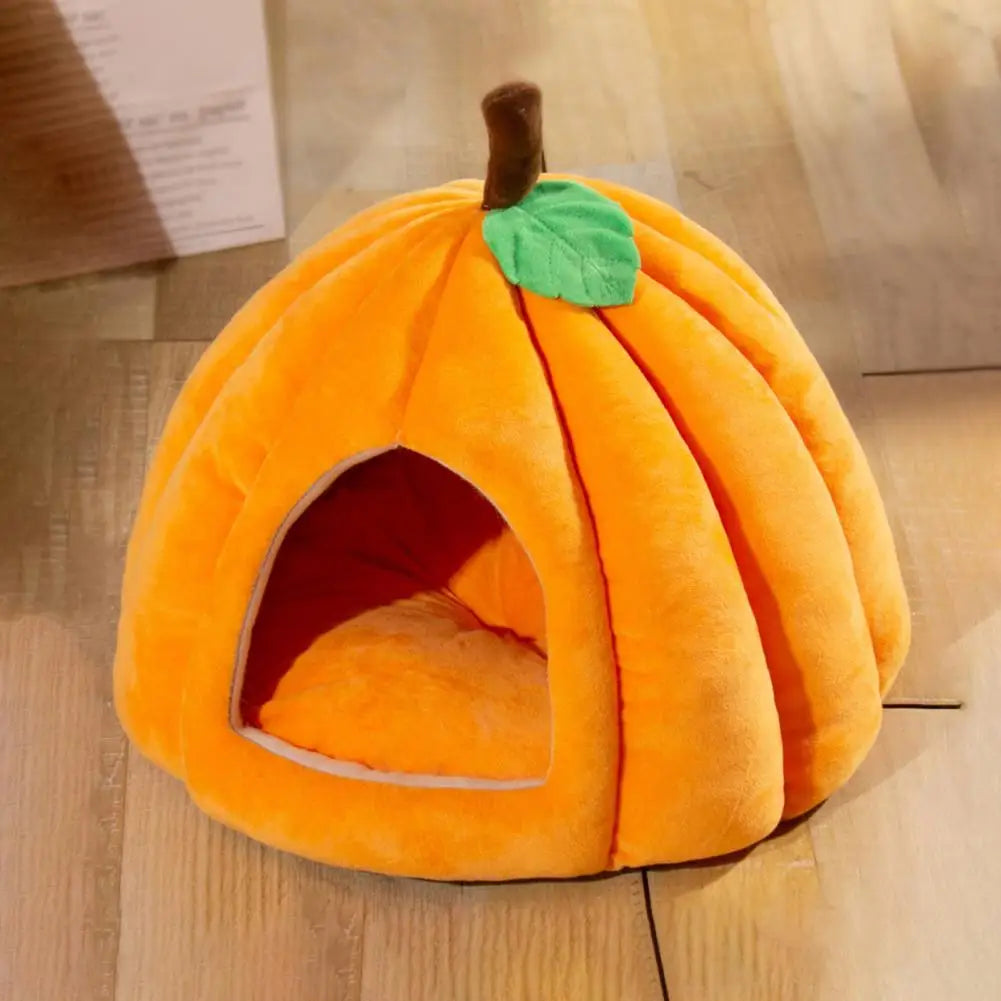 Semi-Enclosed Pet Bed Pumpkin Shape Cats House Comfort Stable Anti-Slip Pumpkin Pet Tent Cat House for Small Medium Dogs