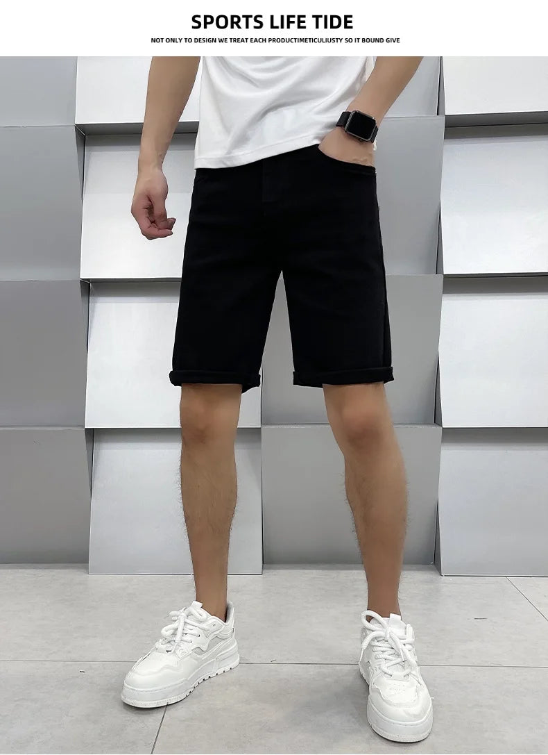 2024 high-end light luxury summer ultra-thin section white jeans shorts black loose casual straight men's pants