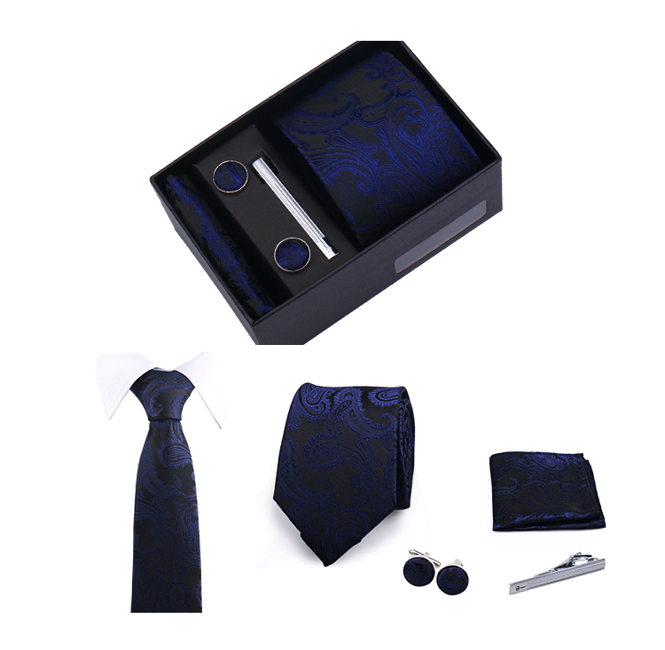 Fashion Elegant Men's Necktie Gift Box Striped Tie Handchief Cufflink Tie Clip 4 pcs Set Wedding Business Party Suit Accessories