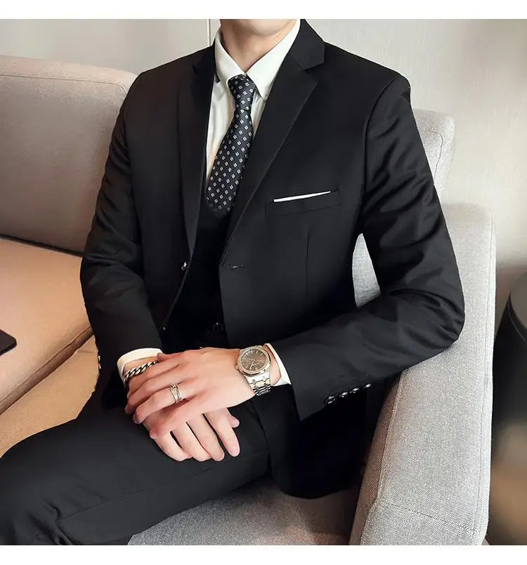 2023High-quality solid color (suit + vest + trousers) Men's business formal suit 3/2 business suit bridegroom and best man