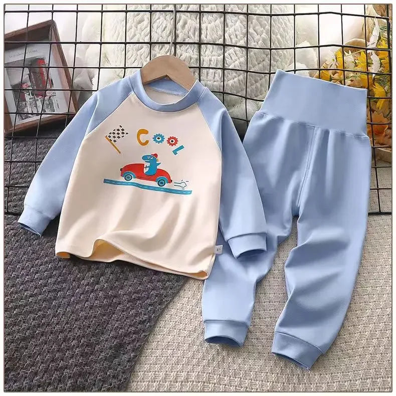 New Kids Thicken Warm Pajamas Baby Boys Girls Cute Cartoon T-Shirt + High Waist Pants Toddler Autumn Clothing Sets Loungewear