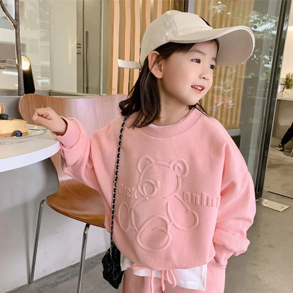 2-8 Years Children Clothing Set Girl Casual Clothes Kids Fashion Bear Outfit 2 Pcs Tops Bottoms Baby Spring School T Shirt Pants