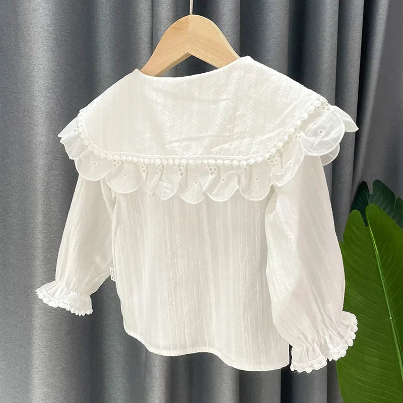 Children's Blouses  Shirts School For Girls White Tops Long Sleeve Lace Shirts Kids Shirt Baby Toddler Teen Children Clothes