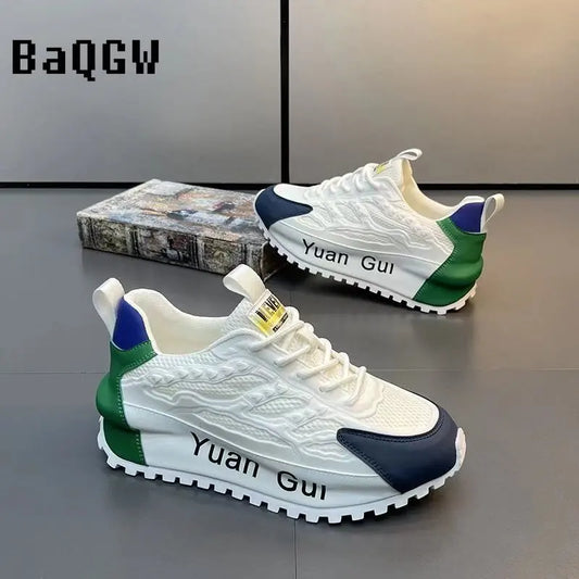 Color Block Chunky Sneakers Men Running Shoes Fashion Casual Breathable Leather Mesh Increased Thick Platform Designer Shoes