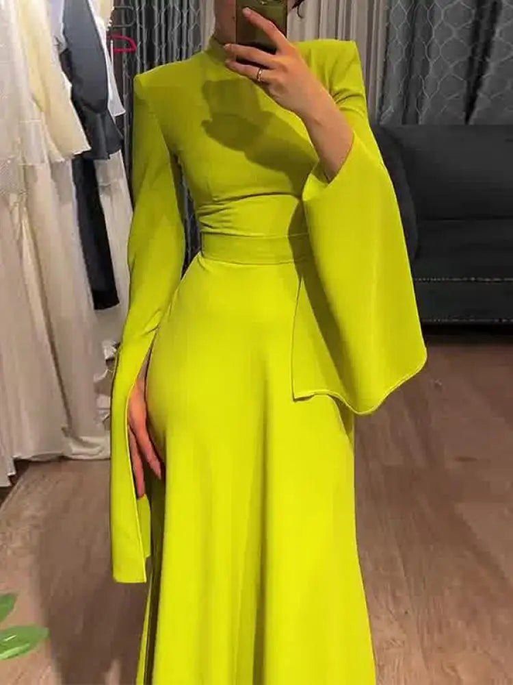 ARWEN & AJH GROUP  2024 New Spring Summer Fashion A-Line Dress Women Ruffle Sleeves Solid Color High-Neck Party Evening Maxi Dresses